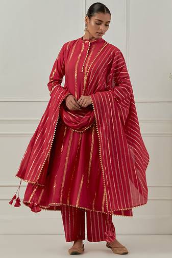 Fuchsia solid cotton anarkali