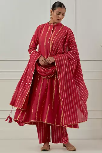 Fuchsia solid cotton anarkali