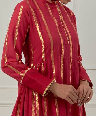 fuchsia cotton anarkali set with plain solid design 3