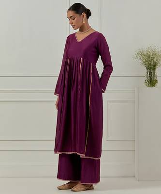 Purple solid chanderi kurta set 1