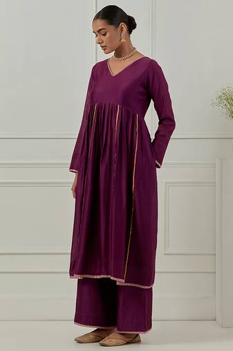 Purple solid chanderi kurta set