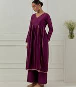 Purple solid chanderi kurta set