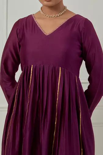 Purple solid chanderi kurta set