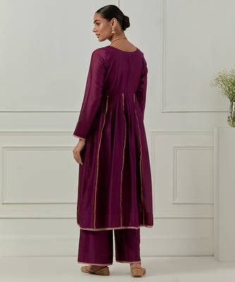 Purple solid chanderi kurta set 3