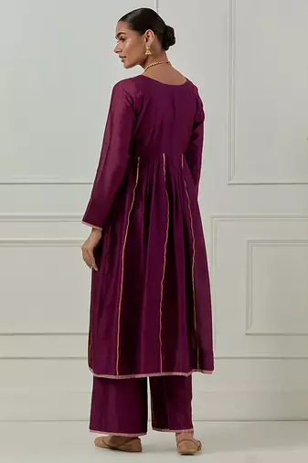 Purple solid chanderi kurta set