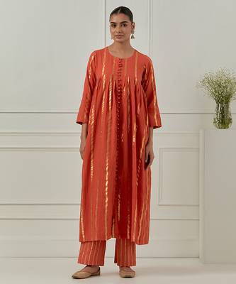 orange cotton anarkali with elegant solid look 1