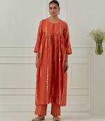 Orange solid cotton anarkali