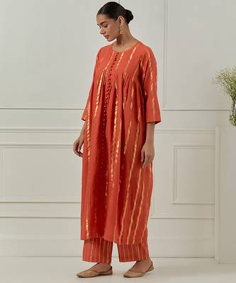 orange cotton anarkali with elegant solid look 2