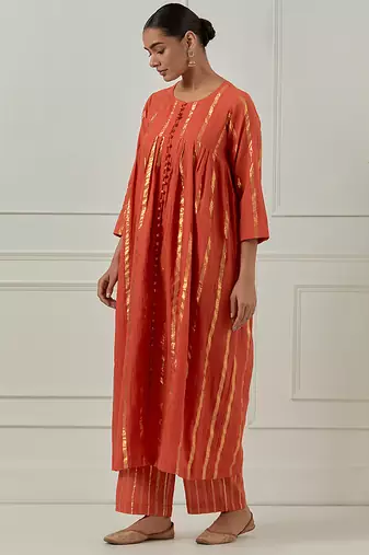 orange cotton anarkali with elegant solid look