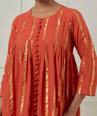 orange cotton anarkali with elegant solid look 3