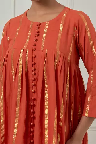 orange cotton anarkali with elegant solid look