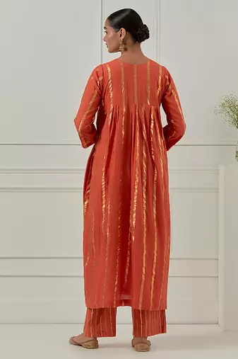 orange cotton anarkali with elegant solid look