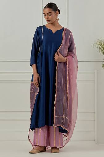 Blue solid chanderi kurta set