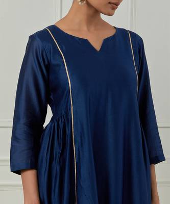 Blue solid chanderi kurta set 2