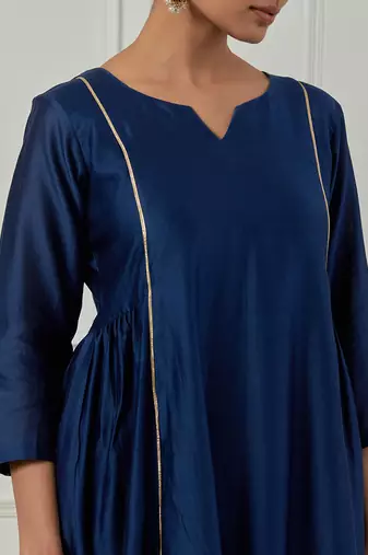 Blue solid chanderi kurta set