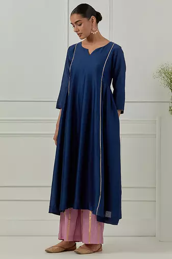 Blue solid chanderi kurta set