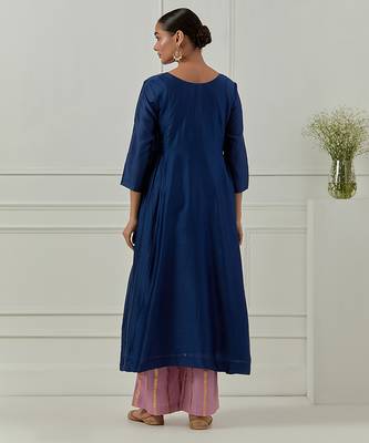 Blue solid chanderi kurta set 4