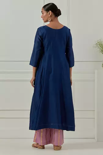 Blue solid chanderi kurta set