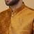 Men's mustard kurta and churidar with jacquard floral nehru jacket