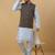 Men's sky blue kurta and churidar with jacquard ethnic motifs printed nehru jacket