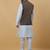 Men's sky blue kurta and churidar with jacquard ethnic motifs printed nehru jacket