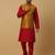 Men's mustard kurta and churidar with jacquard floral nehru jacket