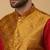 Men's mustard kurta and churidar with jacquard floral nehru jacket
