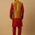 Men's mustard kurta and churidar with jacquard floral nehru jacket