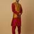 Men's mustard kurta and churidar with jacquard floral nehru jacket