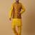 Men's yellow kurta and churidar with jacquard floral nehru jacket