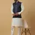 Men's cream kurta and churidar with sequenced cotton silk nehru jacket