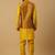 Men's yellow kurta and churidar with jacquard floral nehru jacket