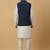 Men's cream kurta and churidar with sequenced cotton silk nehru jacket