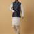 Men's cream kurta and churidar with sequenced cotton silk nehru jacket