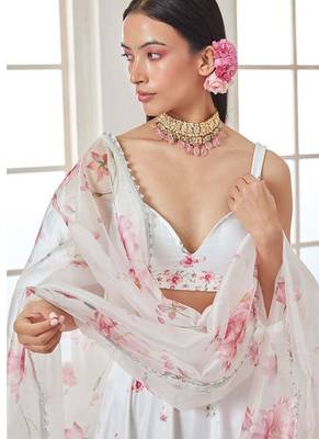 WHITE SHINY SATIN SILK WITH CANCAN & CANVAS LEHENGA choli 1