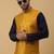 Men's navy blue kurta and churidar with sequenced cotton silk nehru jacket