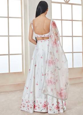 WHITE SHINY SATIN SILK WITH CANCAN & CANVAS LEHENGA choli 2