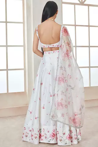 WHITE SHINY SATIN SILK WITH CANCAN & CANVAS LEHENGA choli