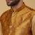 Men's gold kurta and churidar with jacquard floral nehru jacket