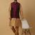 Men's gold kurta and churidar with jacquard floral nehru jacket