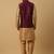 Men's gold kurta and churidar with jacquard floral nehru jacket