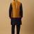 Men's navy blue kurta and churidar with jacquard floral nehru jacket