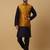 Men's navy blue kurta and churidar with jacquard floral nehru jacket