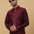 Men's Maroon kurta and churidar with jacquard floral nehru jacket