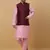 Men's pink kurta and churidar with jacquard floral nehru jacket