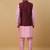 Men's pink kurta and churidar with jacquard floral nehru jacket