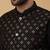 Men's black kurta and churidar with sequenced cotton silk nehru jacket