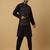 Men's black kurta and churidar with sequenced cotton silk nehru jacket