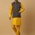 Men's yellow kurta and churidar with jacquard ethnic motifs printed nehru jacket