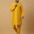 Men's yellow kurta and churidar with jacquard ethnic motifs printed nehru jacket